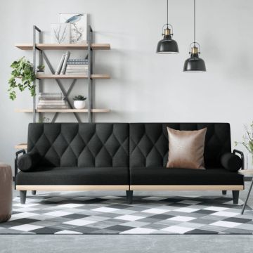 vidaXL Sofa-lova su porankiais, juodos spalvos, audinys