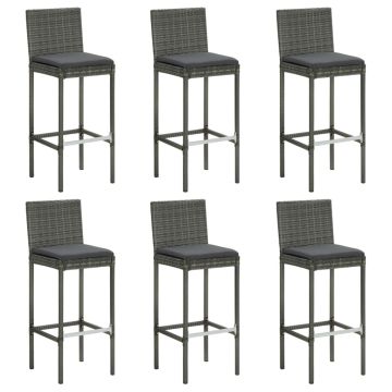 vidaXL Baro taburetės su pagalvėlėmis, 6vnt., pilkos, poliratanas