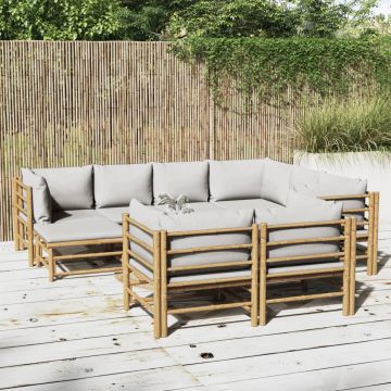 vidaXL Sodo komplektas su pilkomis pagalvėlėmis, 10 dalių, bambukas