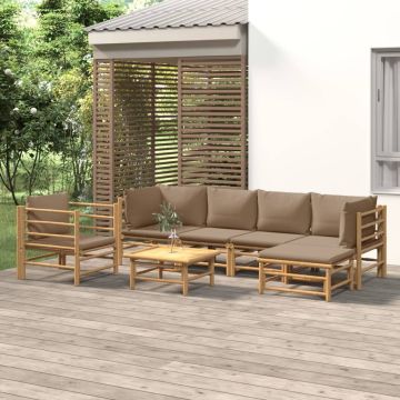 vidaXL Sodo komplektas su taupe pagalvėlėmis, 7 dalių, bambukas