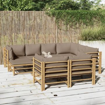 vidaXL Sodo komplektas su taupe pagalvėlėmis, 10 dalių, bambukas