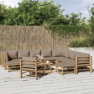 vidaXL Sodo komplektas su taupe pagalvėlėmis, 12 dalių, bambukas