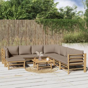 vidaXL Sodo komplektas su taupe pagalvėlėmis, 9 dalių, bambukas