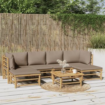 vidaXL Sodo komplektas su taupe pagalvėlėmis, 7 dalių, bambukas