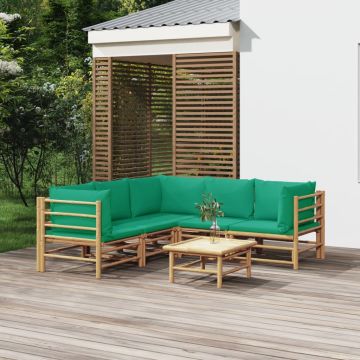 vidaXL Sodo komplektas su žaliomis pagalvėlėmis, 6 dalių, bambukas