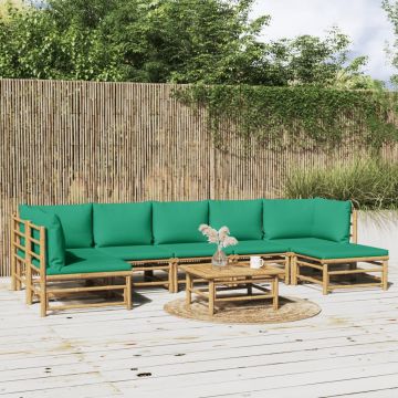 vidaXL Sodo komplektas su žaliomis pagalvėlėmis, 8 dalių, bambukas