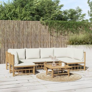 vidaXL Sodo komplektas su kreminėmis pagalvėlėmis, 7 dalių, bambukas