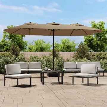 vidaXL Dvigubas sodo skėtis nuo saulės su LED, taupe, 449x265cm