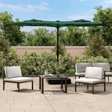 vidaXL Dvigubas sodo skėtis nuo saulės su LED, žalias, 316x145cm
