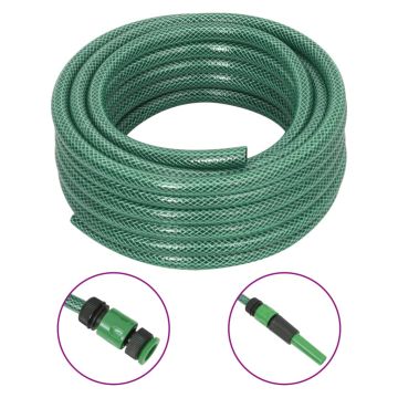 vidaXL Sodo žarna su tvirtinimo detalėmis, žalia, 0,5", 10m, PVC