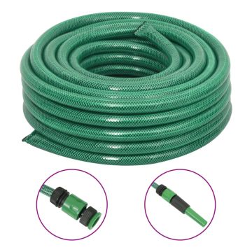 vidaXL Sodo žarna su tvirtinimo detalėmis, žalia, 0,75", 10m, PVC