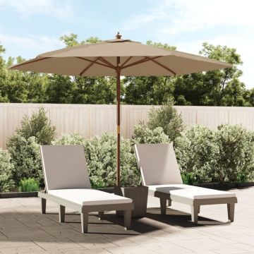 vidaXL Sodo skėtis su mediniu stulpu, taupe spalvos, 299x240cm