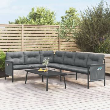 vidaXL Kampinė sodo sofa, antracito spalvos, plienas ir tekstilenas