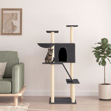vidaXL Draskyklė katėms su stovais iš sizalio, tamsiai pilka, 143cm