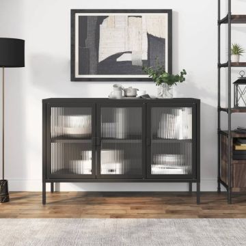 vidaXL Šoninė spintelė, juoda, 105x35x70cm, stiklas ir plienas