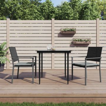 vidaXL Sodo kėdės su pagalvėmis, 2vnt., juodos, 54x62,5x89cm, ratanas