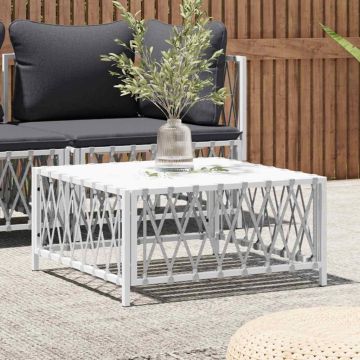 vidaXL Sodo stalas, baltos spalvos, 70x70x34cm, austas audinys