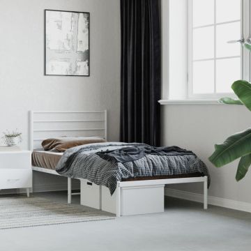 vidaXL Metalinis lovos rėmas su galvūgaliu, baltos spalvos, 107x203cm