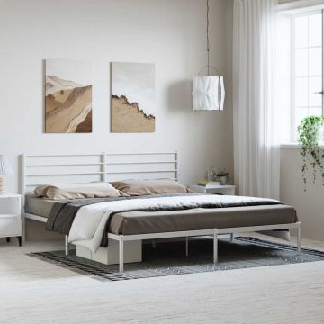 vidaXL Metalinis lovos rėmas su galvūgaliu, baltos spalvos, 183x213cm