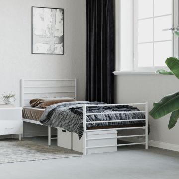 vidaXL Lovos rėmas su galvūgaliu/kojūgaliu, baltas, 107x203cm, metalas