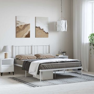 vidaXL Metalinis lovos rėmas su galvūgaliu, baltos spalvos, 135x190cm
