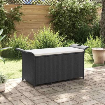 vidaXL Sodo suoliukas su pagalvėle, juodas, 116x46x57cm, poliratanas