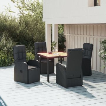 vidaXL Sodo komplektas, 5 dalių, juodas, poliratanas ir akacija