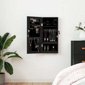 vidaXL Veidrodinė papuošalų spintelė, juoda, 30x8,5x67cm, sieninė