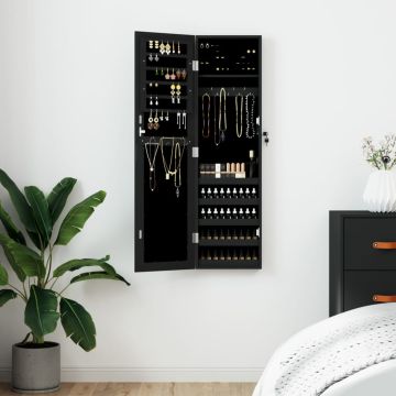 vidaXL Veidrodinė papuošalų spintelė, juoda, 30x8,5x106cm, sieninė