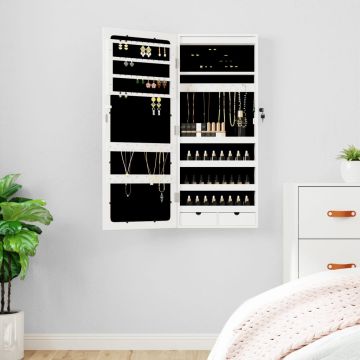 vidaXL Veidrodinė papuošalų spintelė su LED apšvietimu, baltos spalvos