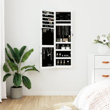 vidaXL Veidrodinė papuošalų spintelė su LED apšvietimu, baltos spalvos