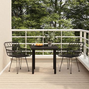vidaXL Sodo valgomojo baldų komplektas, 3 dalių, juodas, poliratanas