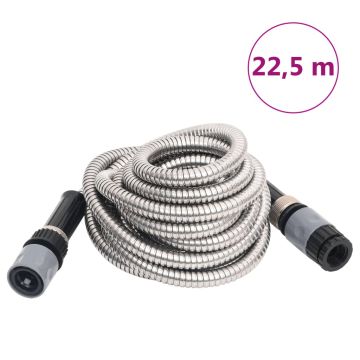 vidaXL Sodo žarna su purškimo antgaliu sidabrinė 0,6", 22,5m plienas