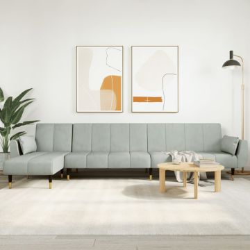 vidaXL L formos sofa-lova, šviesiai pilka, 275x140x70cm, aksomas
