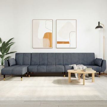 vidaXL L formos sofa-lova, tamsiai pilka, 275x140x70cm, aksomas
