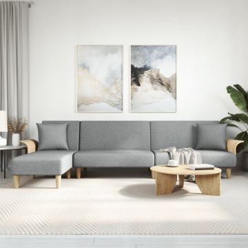 vidaXL L formos sofa-lova, šviesiai pilka, 279x140x70cm, audinys