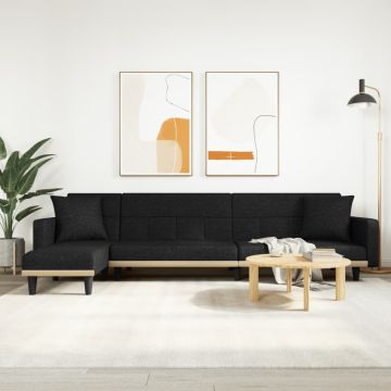 vidaXL L formos sofa-lova, juodos spalvos, 275x140x70cm, audinys