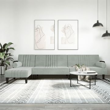 vidaXL L formos sofa-lova, šviesiai pilka, 260x140x70cm, aksomas