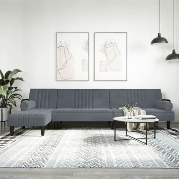 vidaXL L formos sofa-lova, tamsiai pilka, 260x140x70cm, aksomas