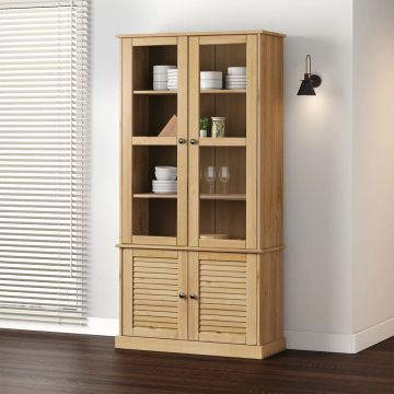 vidaXL Stiklinė eksponavimo spintelė VIGO, 85x35x170cm, pušies masyvas