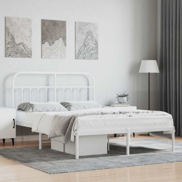 vidaXL Metalinis lovos rėmas su galvūgaliu, baltos spalvos, 140x190cm