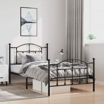 vidaXL Lovos rėmas su galvūgaliu/kojūgaliu, juodas, 100x200cm, metalas