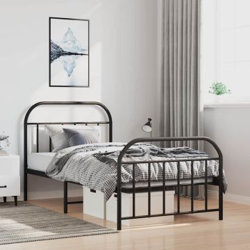 vidaXL Lovos rėmas su galvūgaliu/kojūgaliu, juodas, 100x200cm, metalas