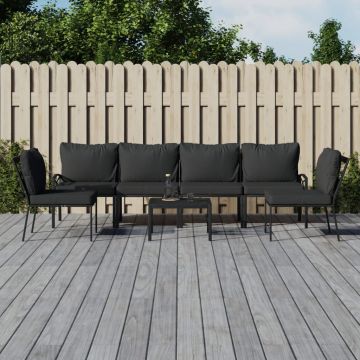 vidaXL Sodo komplektas su pilkomis pagalvėlėmis, 7 dalių, plienas