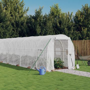 vidaXL Šiltnamis su plieno rėmu, baltos spalvos, 14x2x2m, 28m²