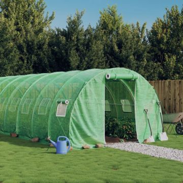 vidaXL Šiltnamis su plieno rėmu, žalios spalvos, 14x3x2m, 42m²