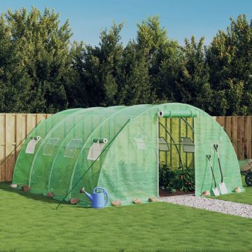 vidaXL Šiltnamis su plieno rėmu, žalios spalvos, 4x4x2m, 16m²