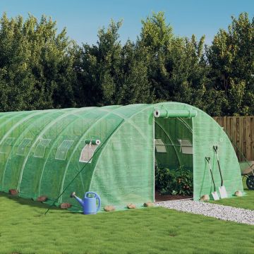 vidaXL Šiltnamis su plieno rėmu, žalios spalvos, 16x4x2m, 64m²