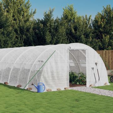 vidaXL Šiltnamis su plieno rėmu, baltos spalvos, 14x4x2m, 56m²