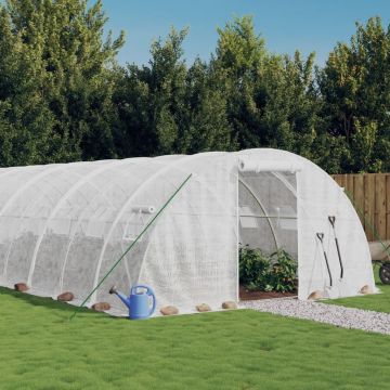 vidaXL Šiltnamis su plieno rėmu, baltos spalvos, 24x4x2m, 96m²
